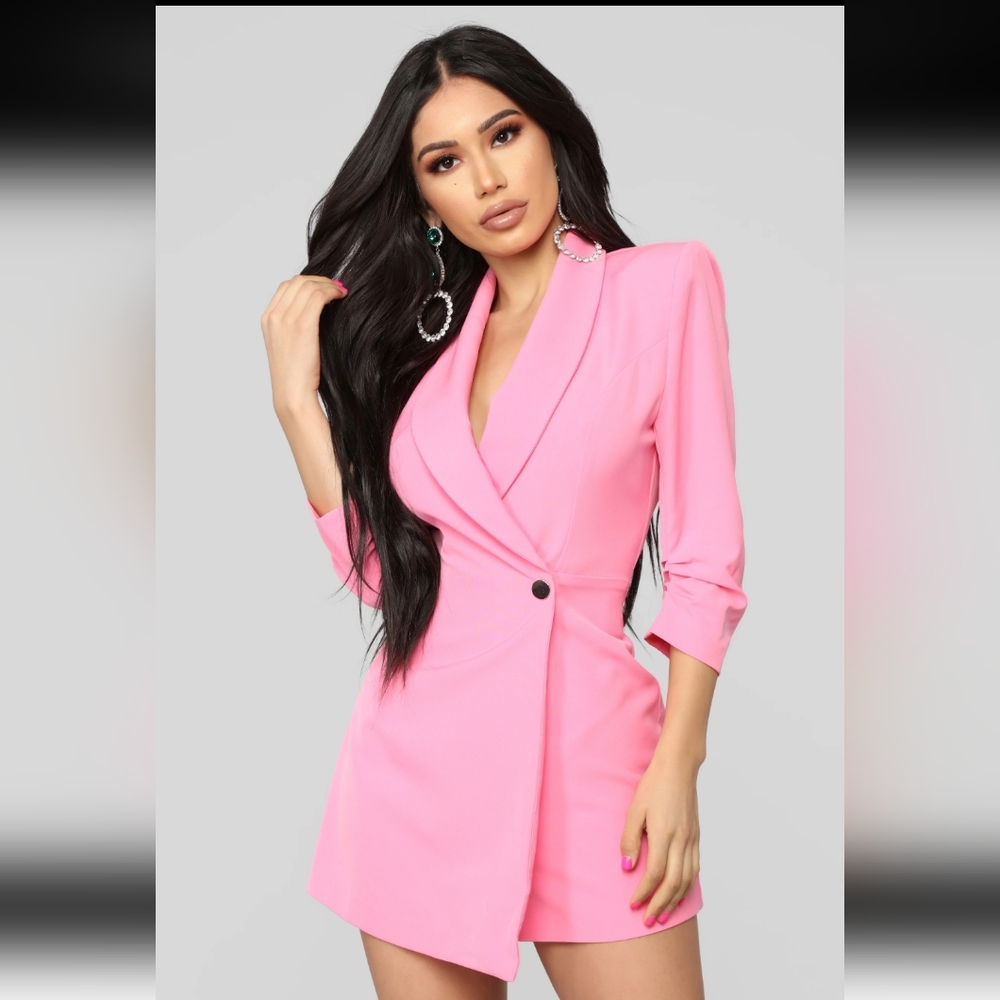NWT fashion nova  invading your privacy blazer romper pink